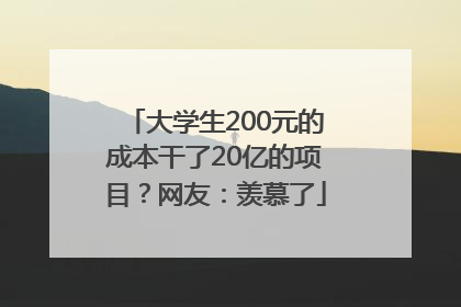 大学生200元的成本干了20亿的项目？网友：羡慕了
